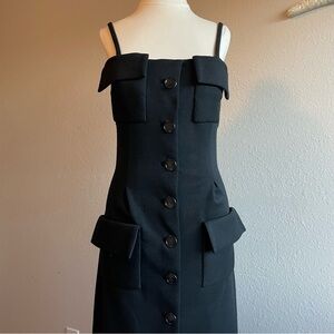1960s Geoffrey Beene Wool Designer Black Button Up Dress